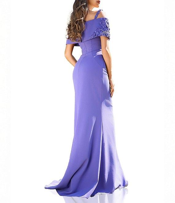 Terani Couture Off-The-Shoulder Shoulder 3D Applique Stretch Twill Gown Product Image