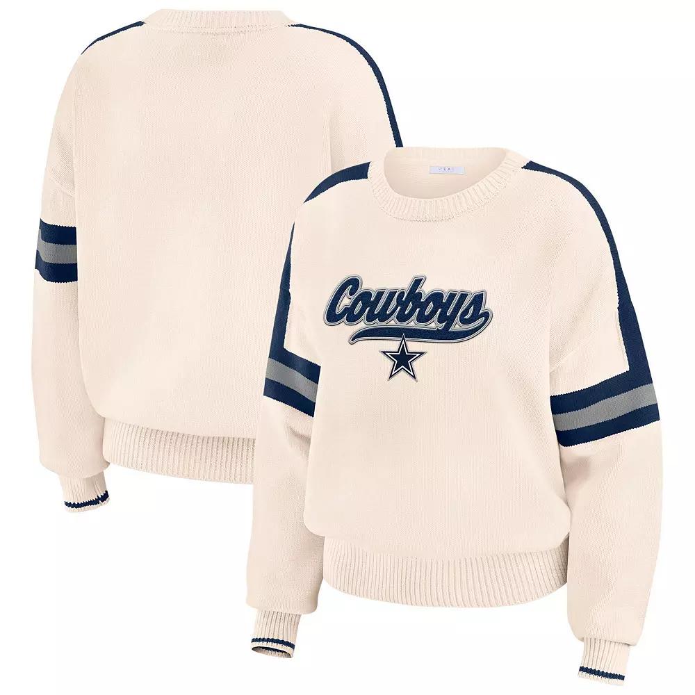 Women's WEAR by Erin Andrews Cream Dallas Cowboys Stripe Pullover Sweater,  Product Image