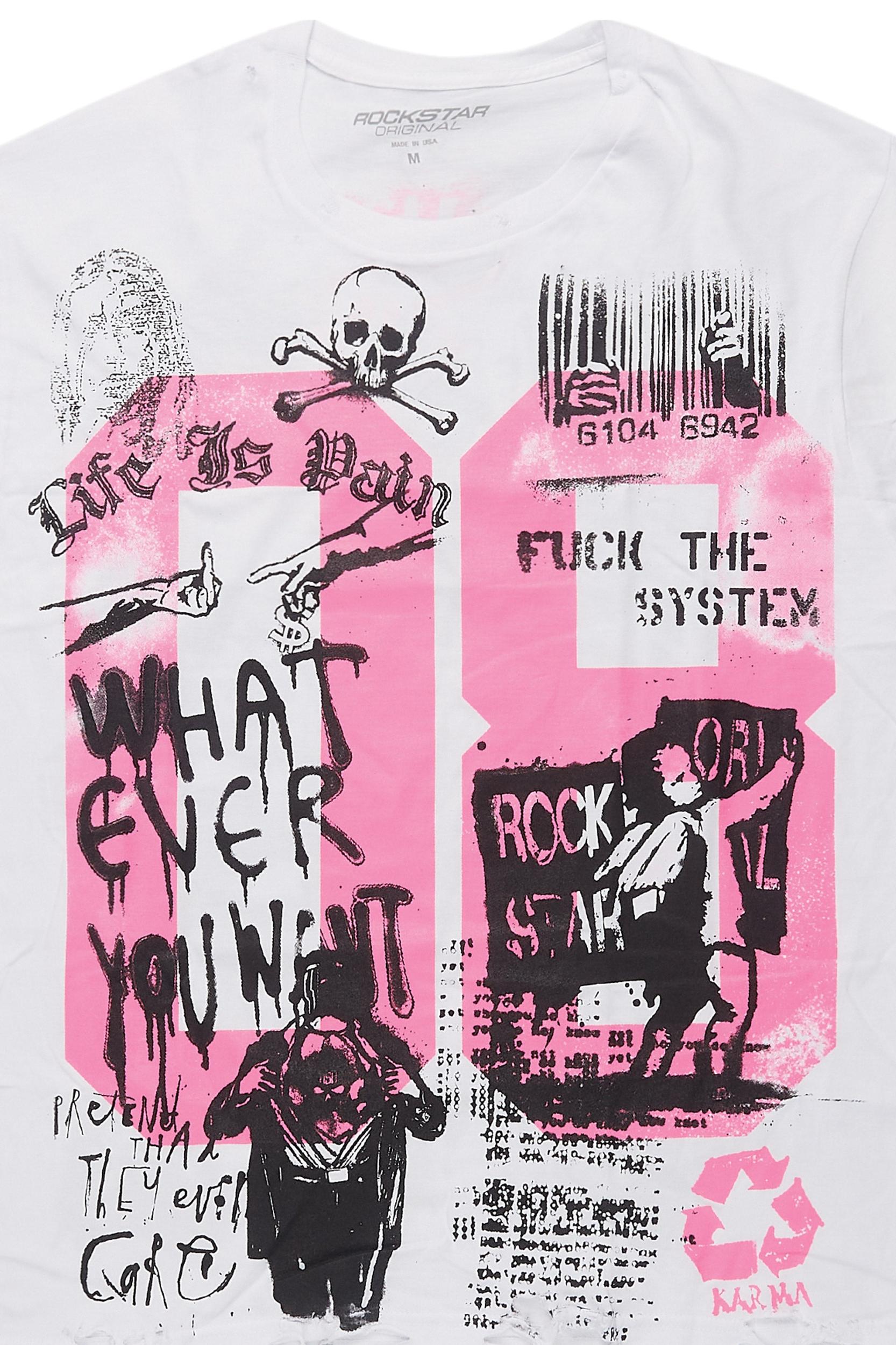 Grill White/Pink Graphic Muscle T-Shirt Male Product Image