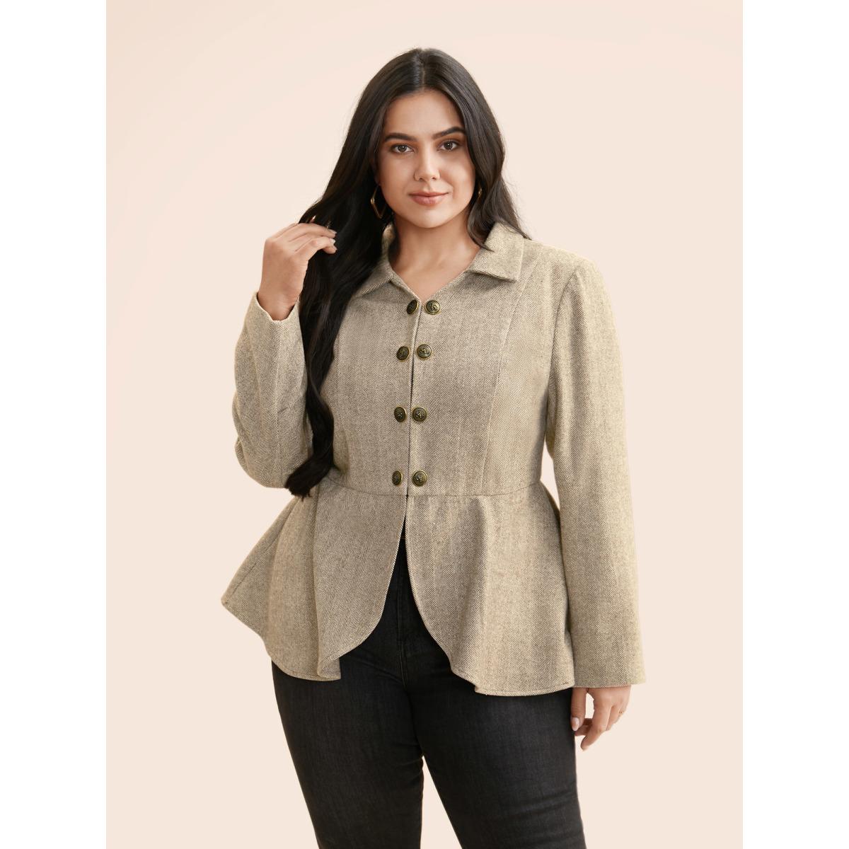 Plus Size Lapel Collar Metal Detail Jacket Women Beige Button Bodycon Everyday Jackets BloomChic 26/4X Product Image