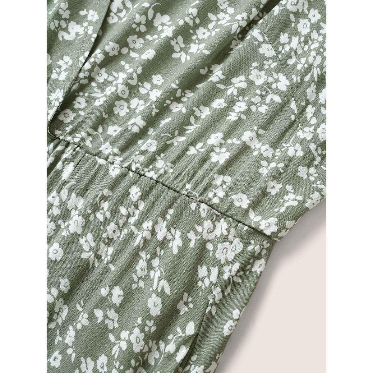 Plus Size Bloom Dress - Flutter Sleeve Ditsy Floral Pocket Split Maxi Dress LightGreen Women Romantic Slit V-neck Half Sleeve Curvy Long Dress BloomChic 10/M Product Image