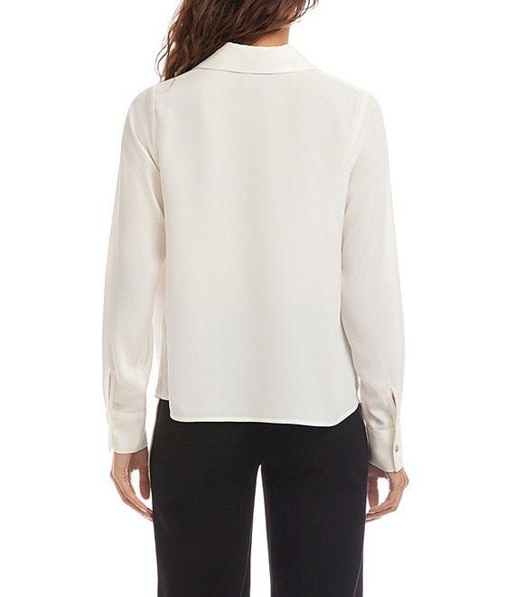 Karen Kane Silky Crepe Collared Cowl Neck Long Sleeve Top Product Image