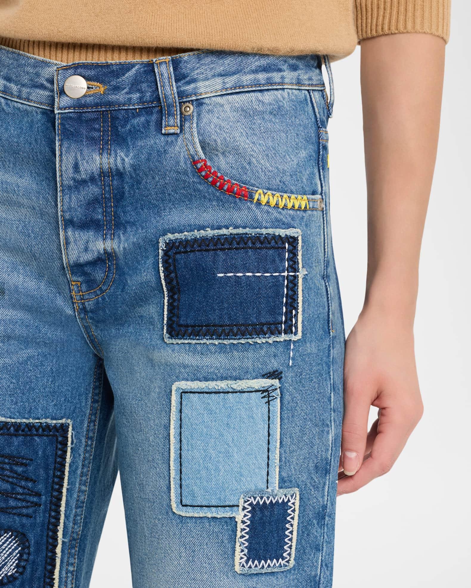 Straight-Leg Patchwork Jeans Product Image