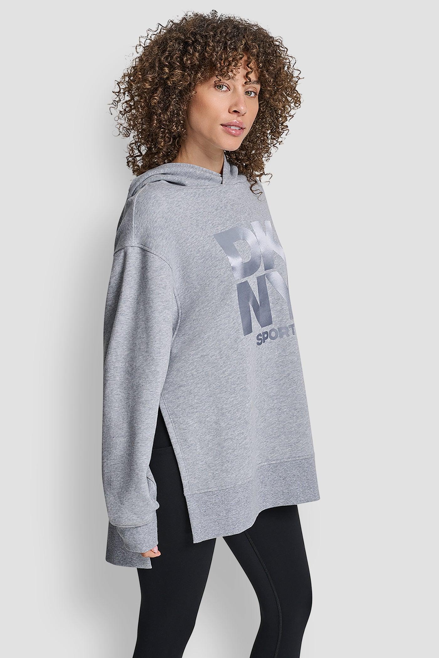 STACKED SATIN LOGO HIGH LOW TUNIC HOODIE Product Image
