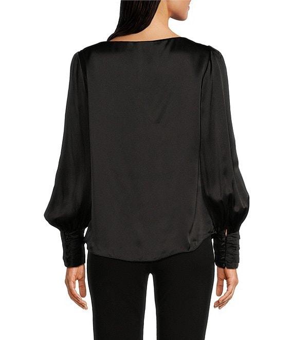 tyler boe Olivia Silk Charmeuse Draped Cowl Neck Long Sleeve Blouse Product Image