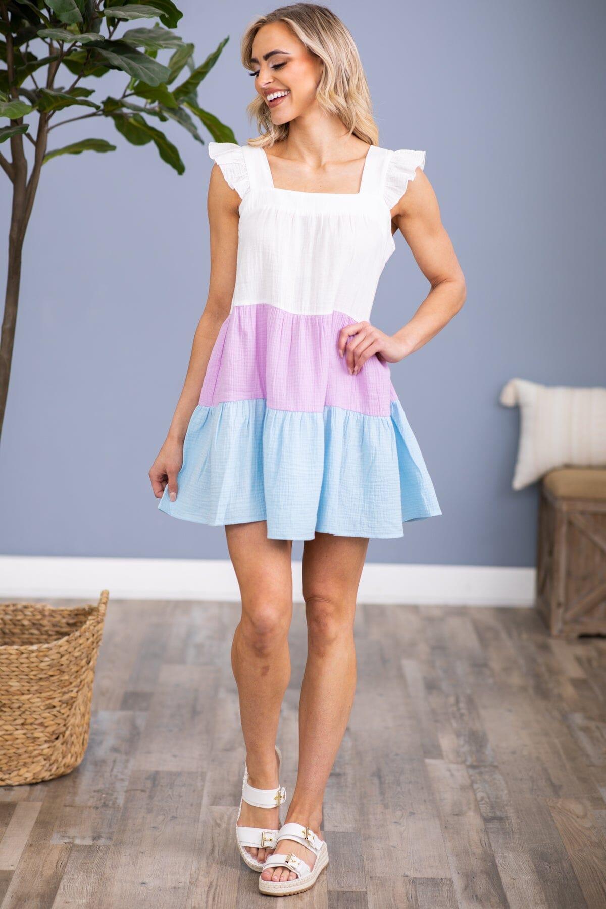 Pastel Blue and Lavender Colorblock Dress Product Image