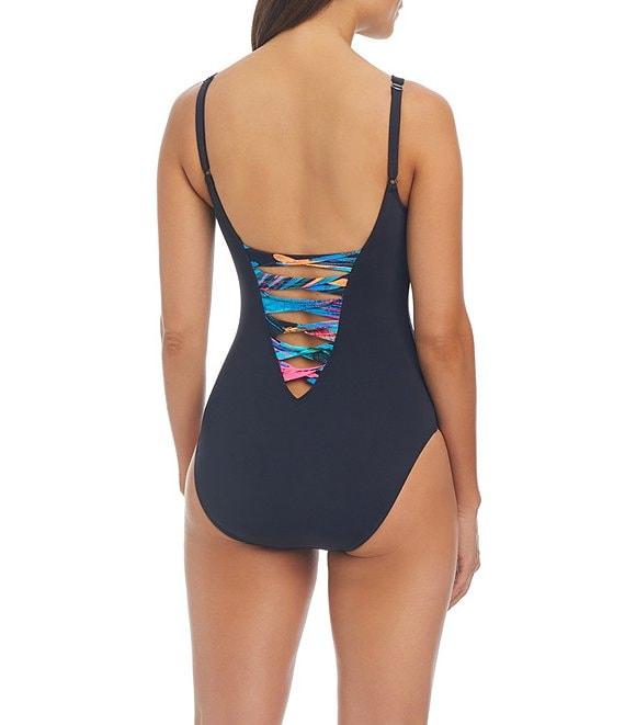 Bleu Rod Beattie Wild Thing Plunge Over The Shoulder Lace Back One Piece Swimsuit Product Image