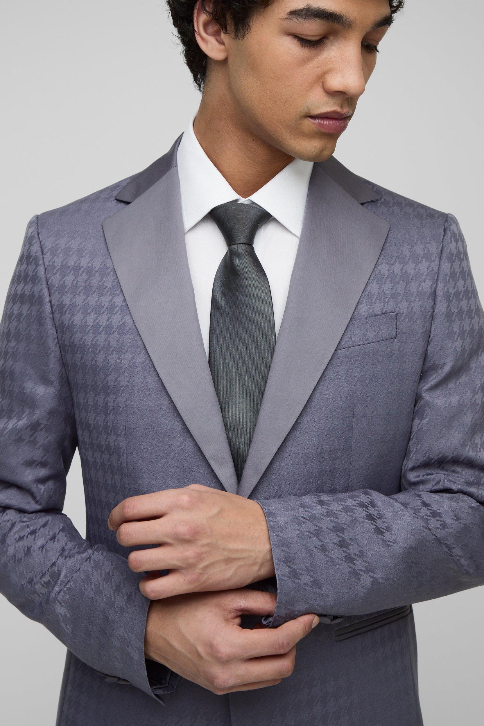Tonal Houndstooth Single Breasted Jacket | boohooMAN USA Product Image