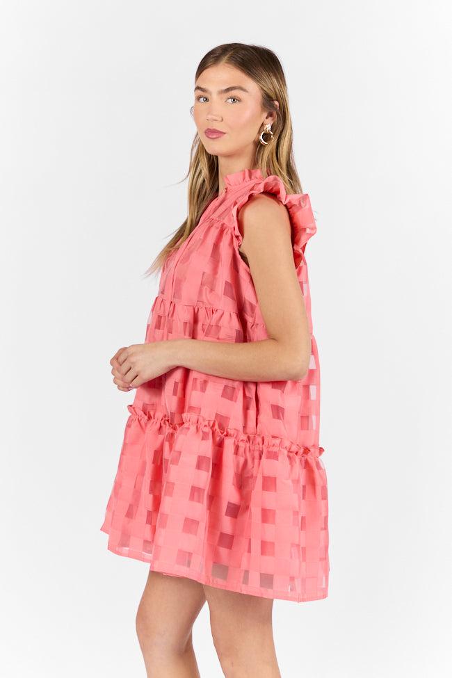 On The Line Coral Ruffle Shoulder Textured Mini Dress FINAL SALE Product Image