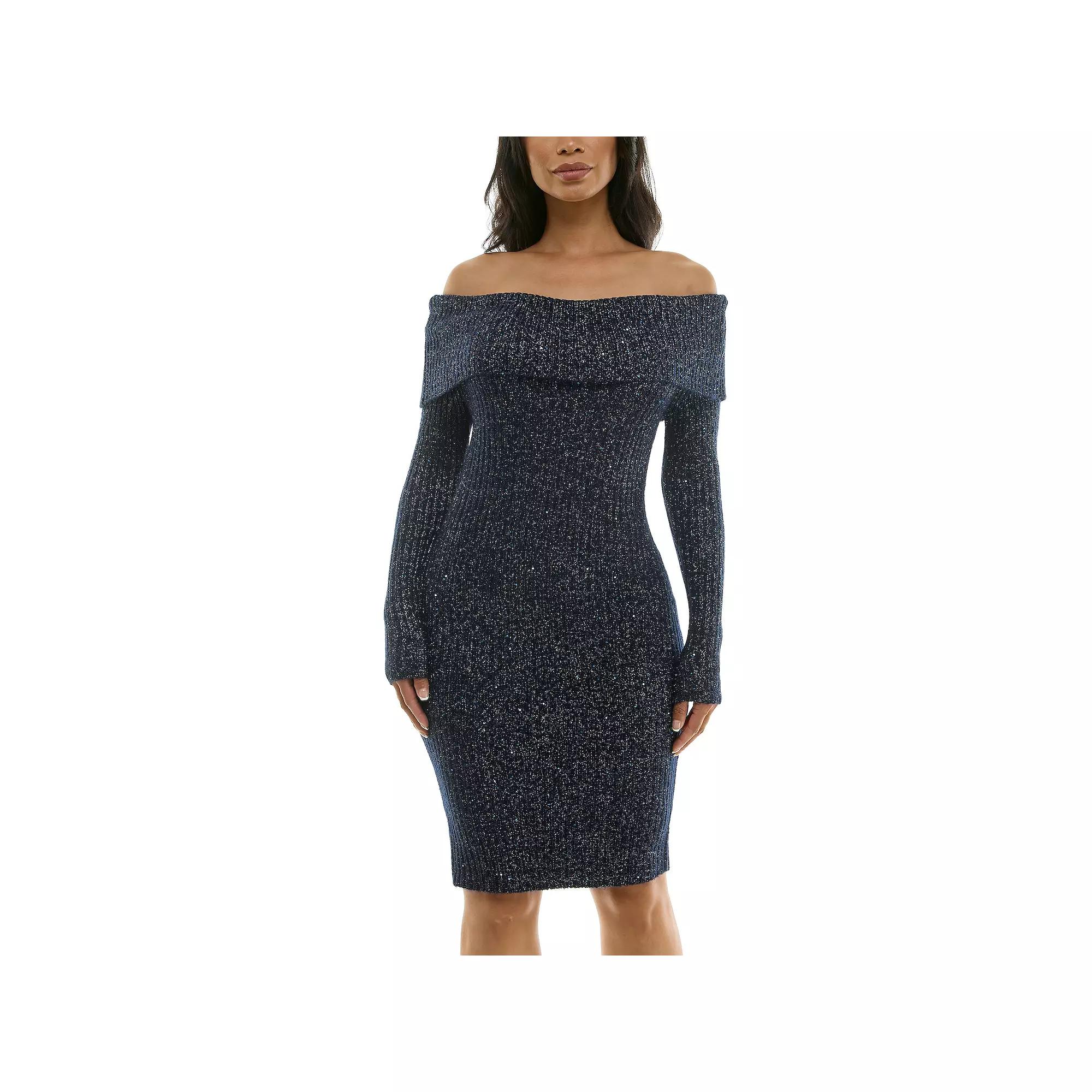 Women's Nina Leonard Fold-Over Lurex Sweater Dress, Size: Medium, Rich Green Product Image