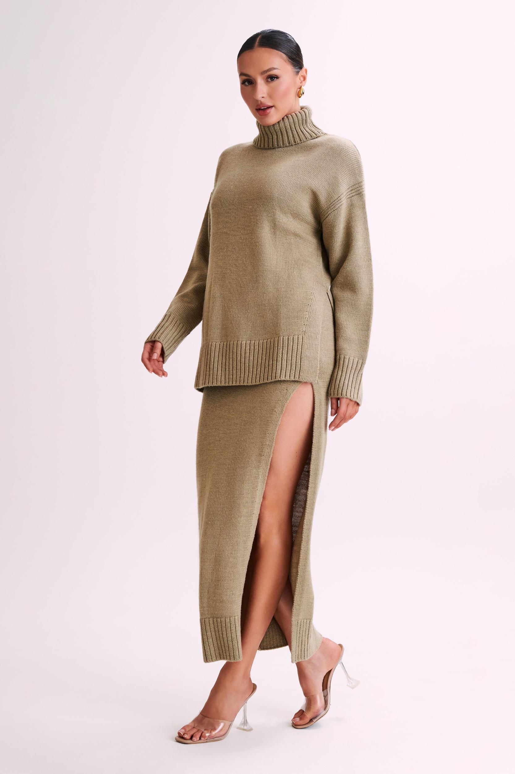 Brittany Knit Midi Skirt - Taupe Product Image