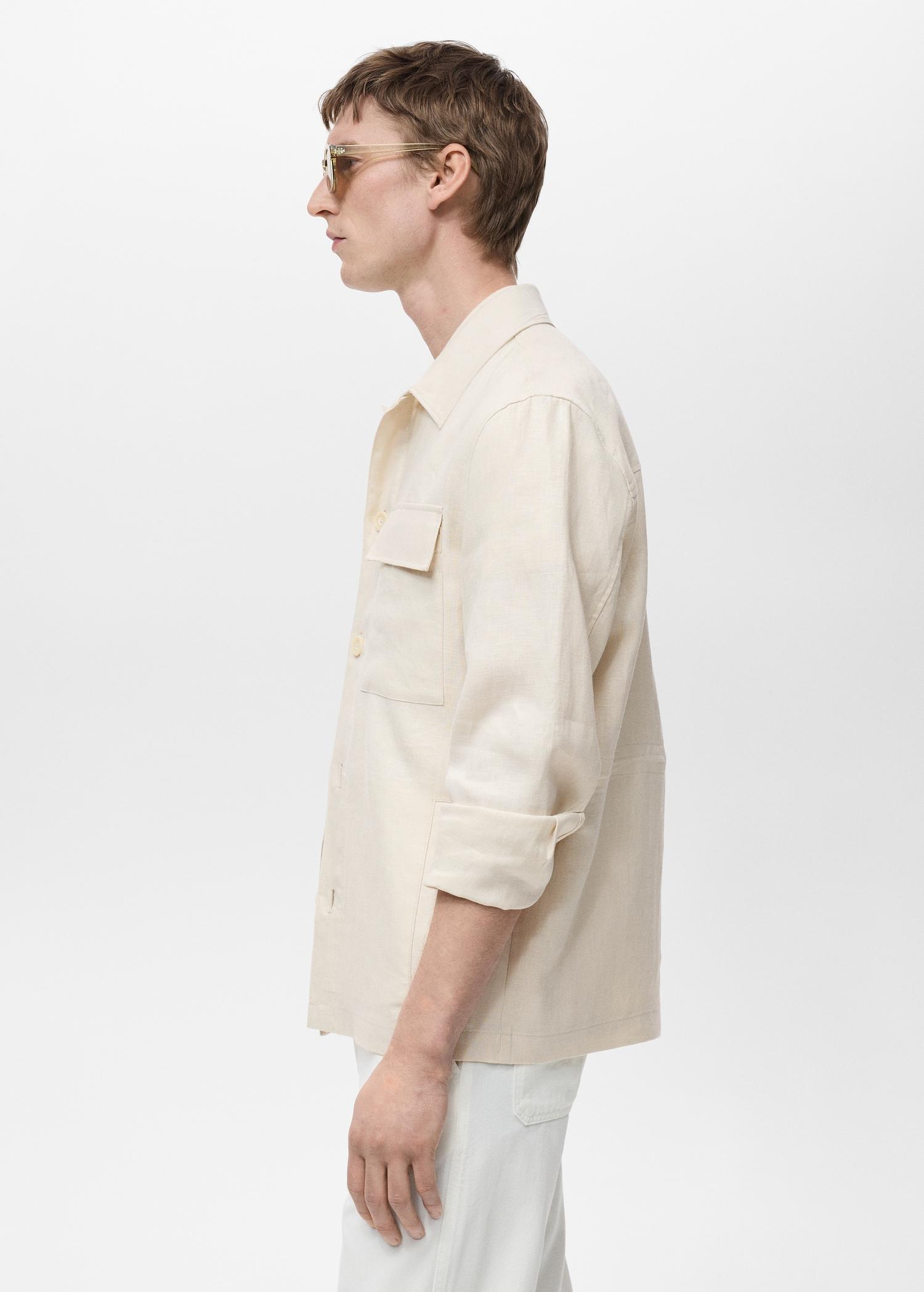 100% linen overshirt with pockets - Men | MANGO USA Product Image