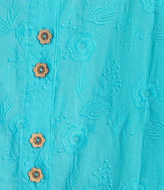 Ali Miles Embroidered Eyelet Floral Stand Collar 3/4 Sleeve Button- Front Tunic Product Image