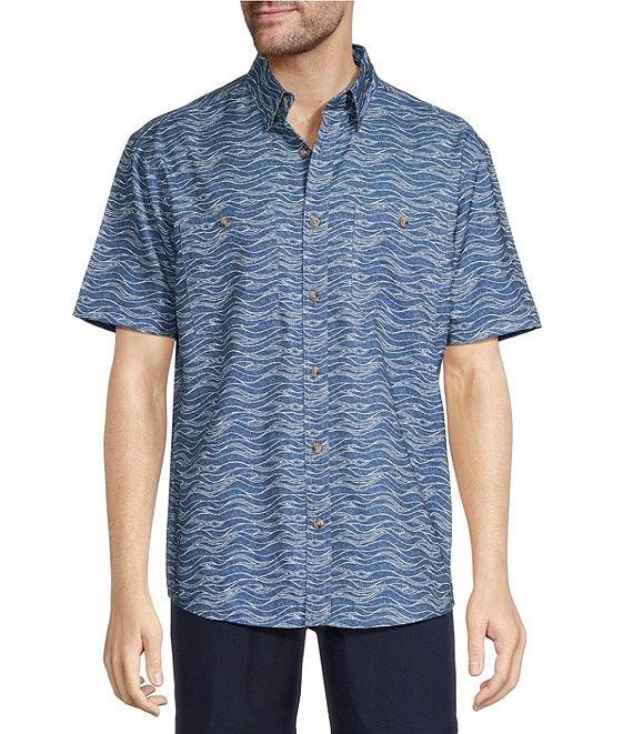 Roundtree & Yorke The Charter Performance Vented Short Sleeve Wave Print Fishing Sport Shirt Product Image