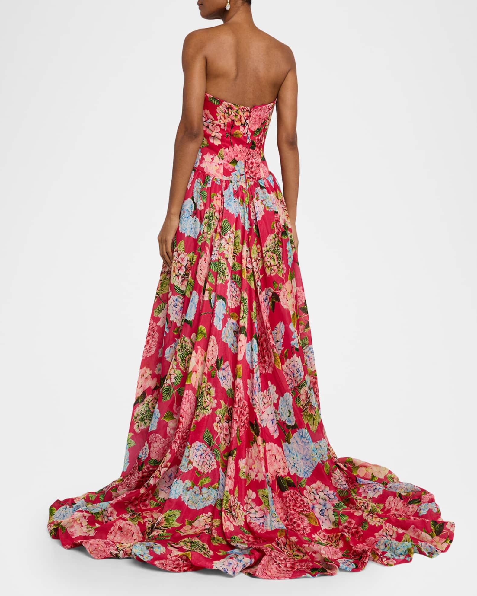 Hydrangea-Print Silk Organza Drop-Waist Gown Product Image