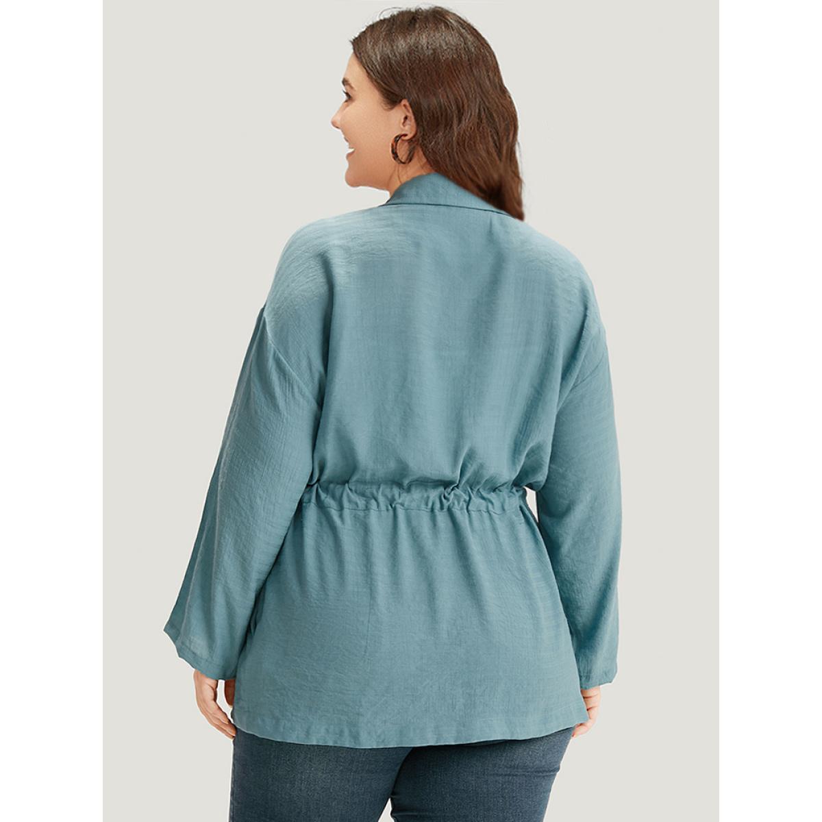 Plus Size Plain Suit Collar Drawstring Ties Kimono Women Cerulean At the Office Drawstring Belt Office Kimonos BloomChic 12/L Product Image
