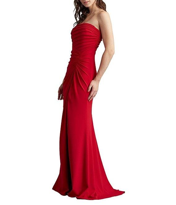 Tadashi Shoji Strapless Pleated Crepe Front Slit Gown Product Image