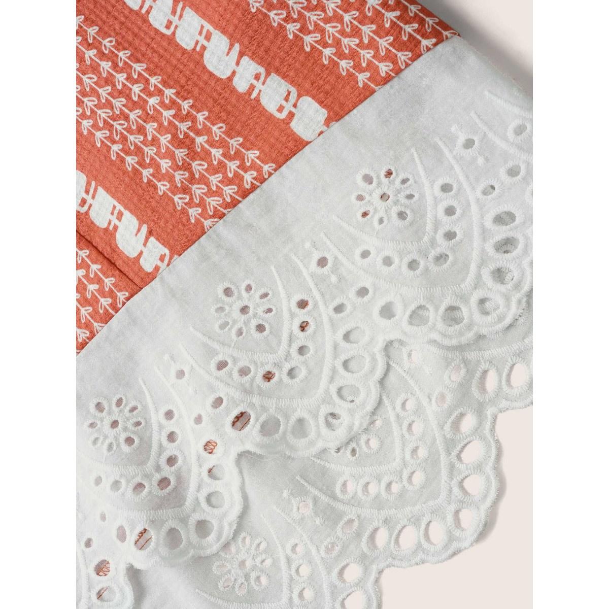 Plus Size Brightorange Boho Print Lace Panel Cap Sleeve Blouse Women Resort Cap Sleeve V-neck Vacation Blouses BloomChic 10/M Product Image