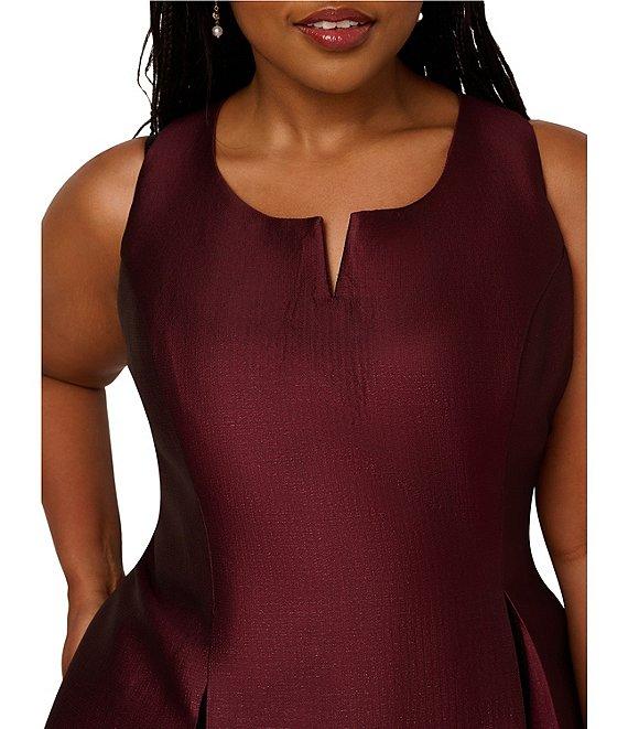 Adrianna Papell Plus Size Jacquard Notch Scoop Neck Floral Print Pleated Sleeveless Midi Dress Product Image