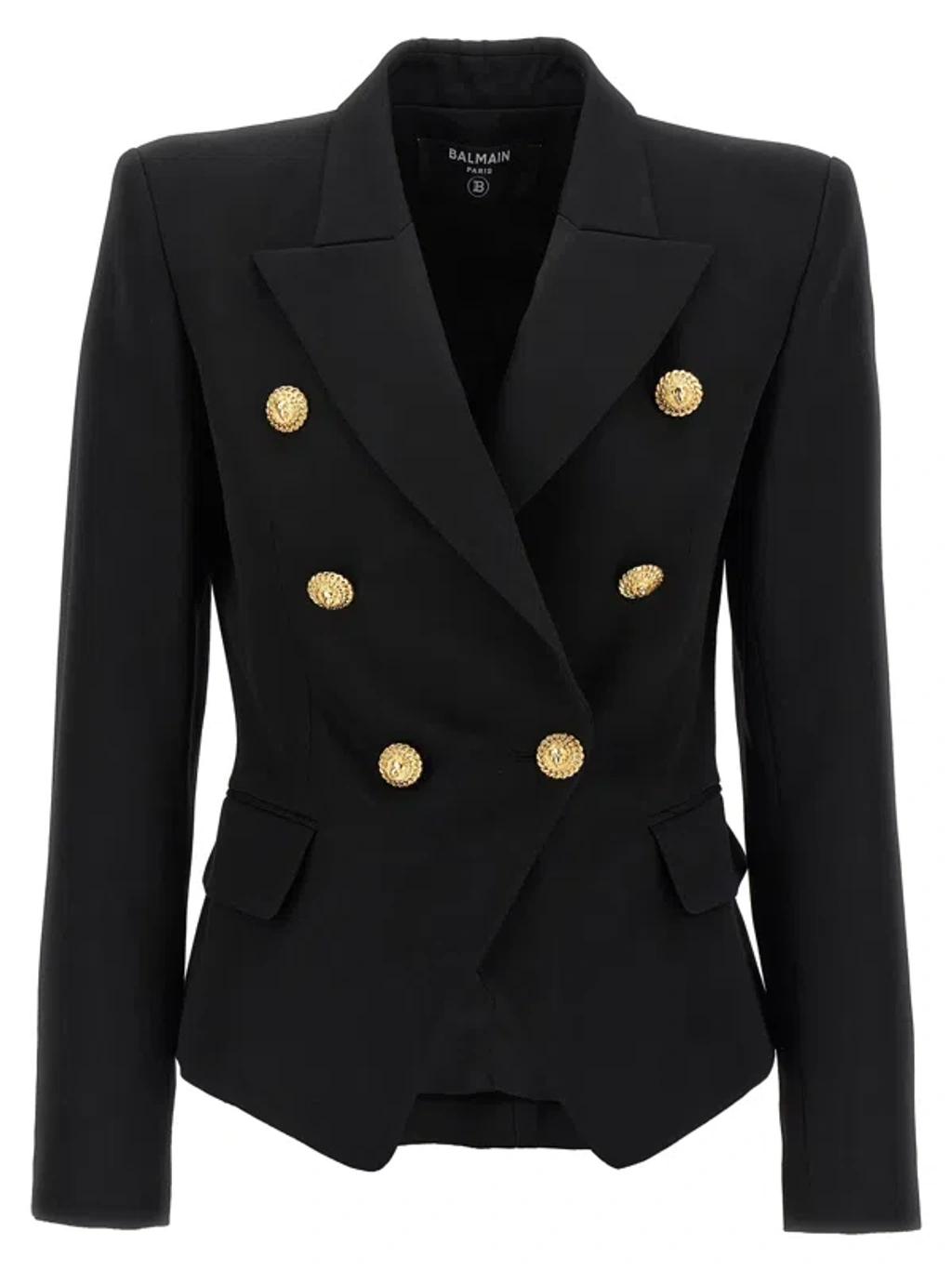 BALMAIN Double-breasted Grain De Poudre Wool Blazer In Multi Product Image
