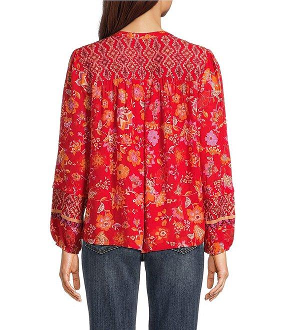 Liverpool Los Angeles Woven Floral Split V-Neck Long Sleeve Button Front Blouse Product Image