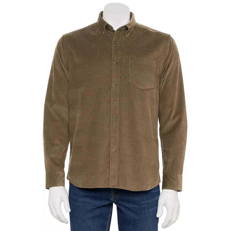 Men's Sonoma Goods For Life® Long Sleeve Perfect Length Button-Down Shirt, Size: Small, Brown Chip Product Image
