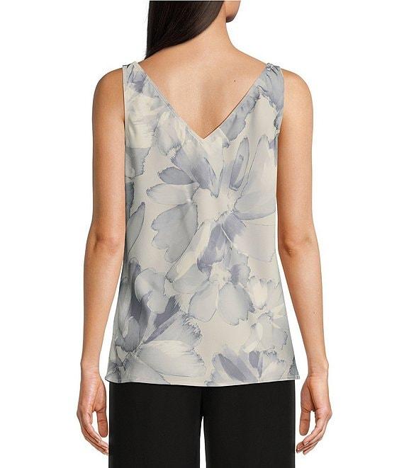 Donna Karan Printed Charmeuse Cowl Neck Twisted Strap Tank Product Image