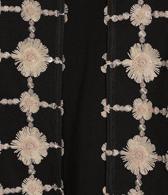 Alex Evenings Embroidered Stretch Tulle Crew Neck 3/4 Sleeve One Piece Product Image