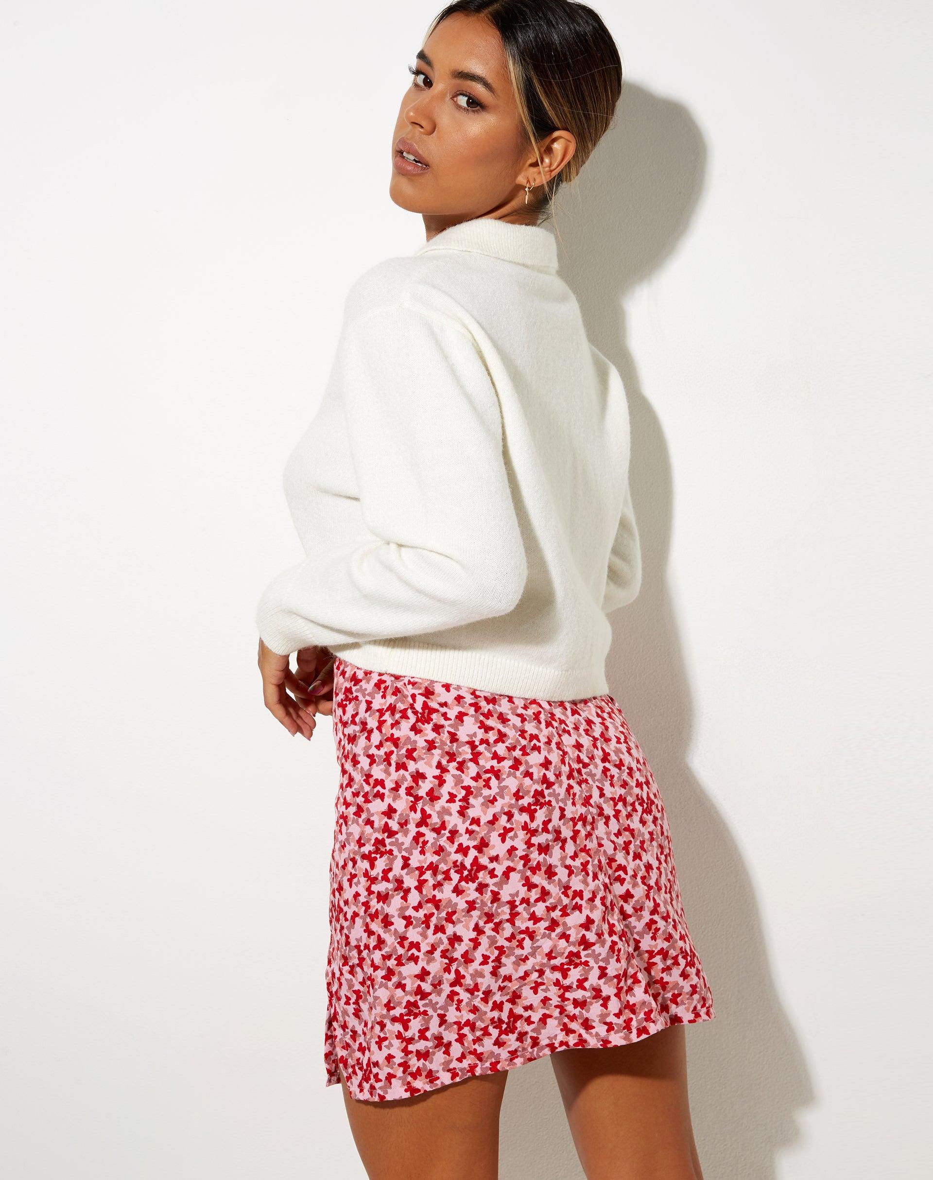 Sheny Mini Skirt in Ditsy Butterfly Peach and Red Product Image
