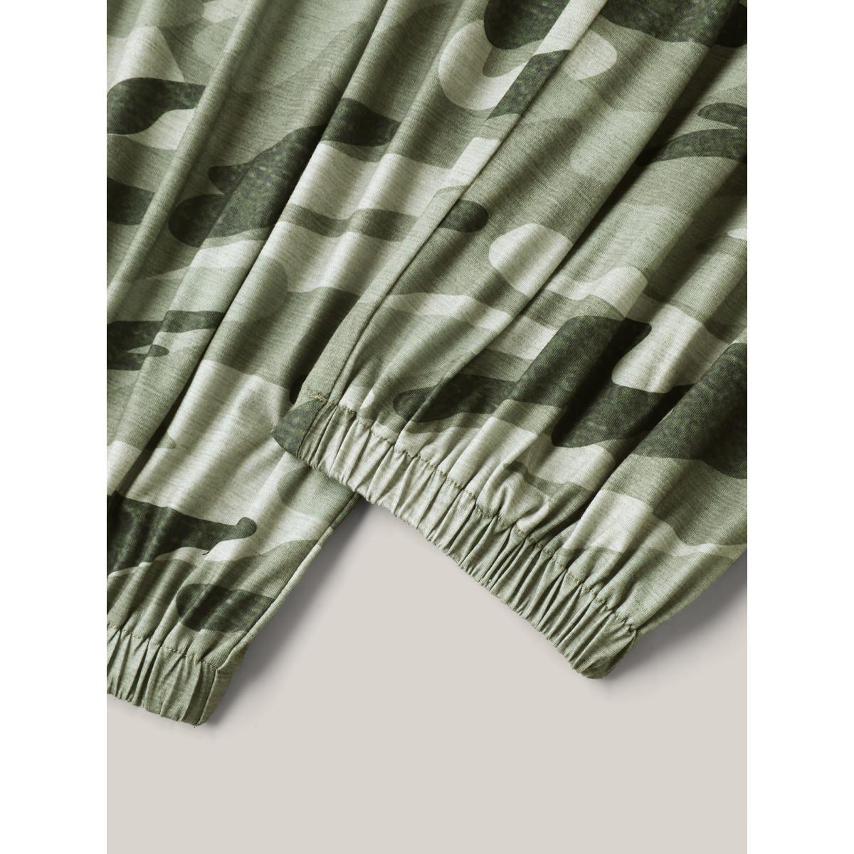 Plus Size Sage Stretchy Waist Camouflage Print Pockets Jumpsuit Women Leisure Sleeveless Round Neck Casual Loose Jumpsuits BloomChic 12/L Product Image