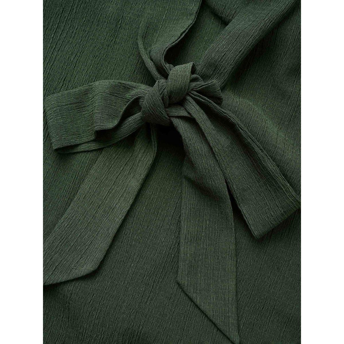 Plus Size Plisse Surplice Neck Bowknot Side Wrap Hem Dress ArmyGreen Women Casual Texture Overlap Collar Long Sleeve Curvy Midi Dress BloomChic 14-16/1X Product Image