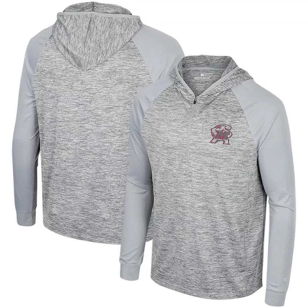Men's Colosseum Gray Maryland Terrapins Cybernetic Raglan Quarter-Zip Hooded Top,  Product Image