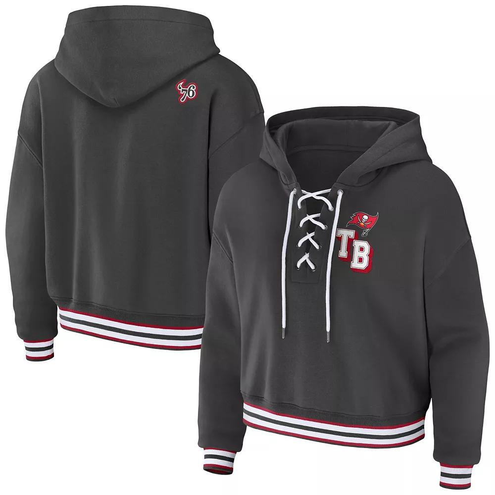 Women's WEAR by Erin Andrews Pewter Tampa Bay Buccaneers Lace-Up Pullover Hoodie,  Product Image