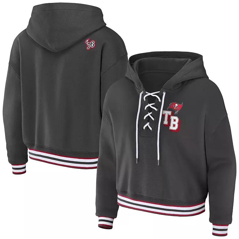 Women's WEAR by Erin Andrews Pewter Tampa Bay Buccaneers Lace-Up Pullover Hoodie,  Product Image
