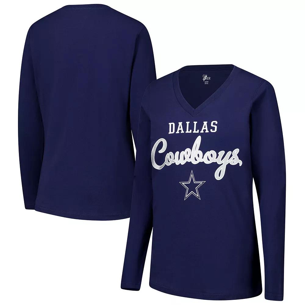 Women's G-III 4Her by Carl Banks Navy Dallas Cowboys Post Season Long Sleeve V-Neck T-Shirt,  Product Image