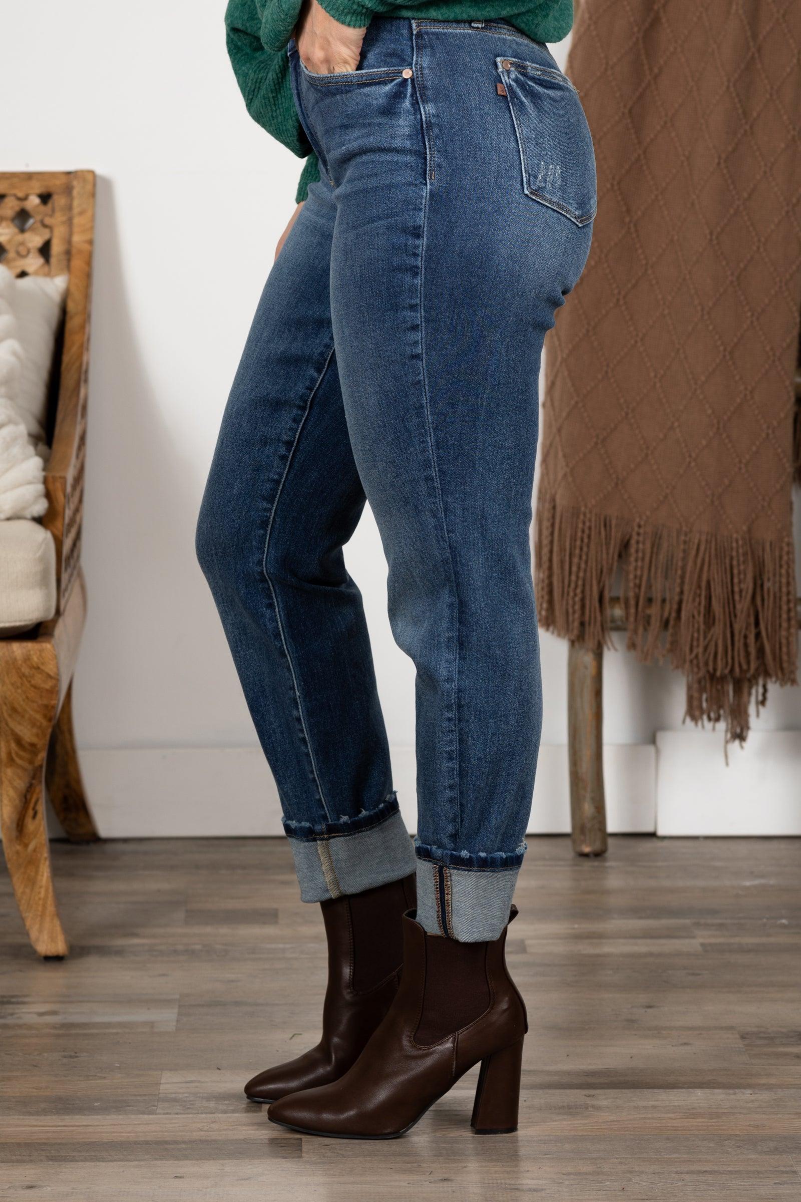 Judy Blue Vintage Wash Boyfriend Cuff Jeans Product Image