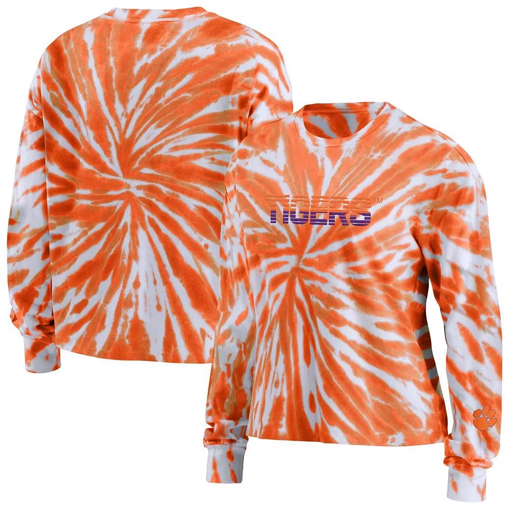 Women's WEAR by Erin Andrews Orange Clemson Tigers Tie-Dye Long Sleeve T-Shirt,  Product Image