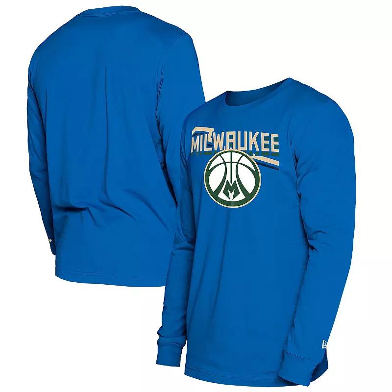 Men's New Era  Royal Milwaukee Bucks 2024/25 City Edition Long Sleeve T-Shirt, Size: Small, Blue Product Image