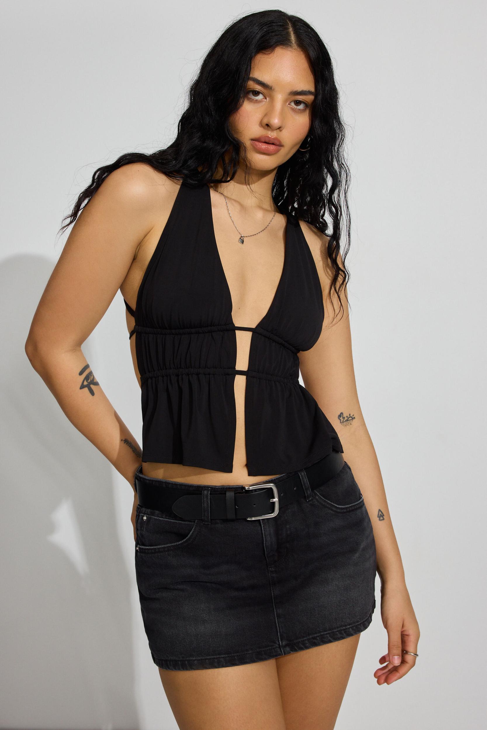 Plunge Ruched Mesh Top Product Image