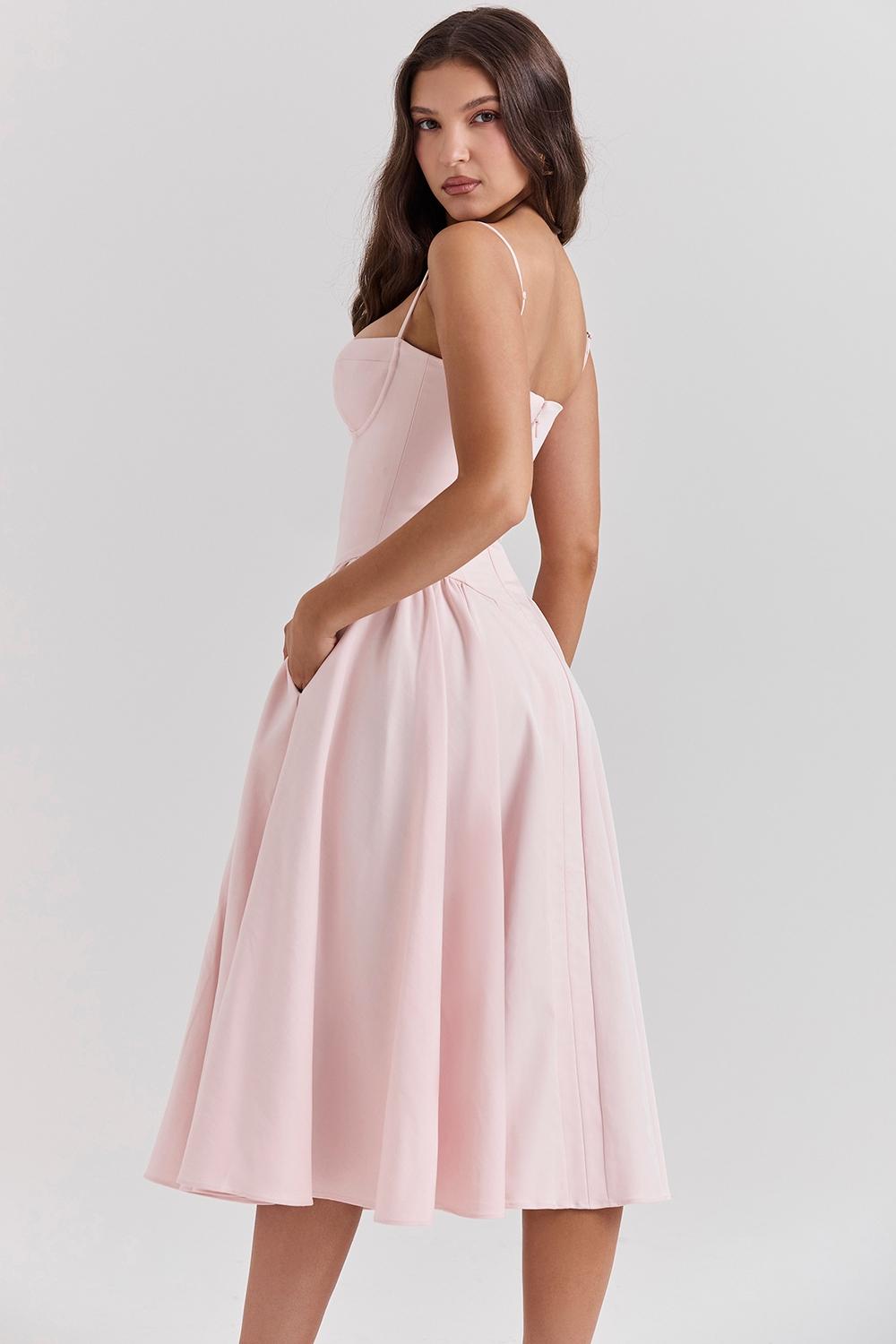 Samaria  ballerina pink twill corset midi dress Product Image