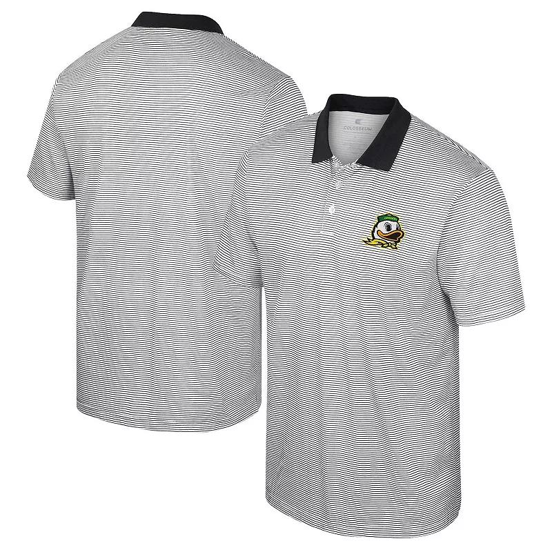 Men's Colosseum White/Black Oregon Ducks Print Stripe Polo,  Product Image
