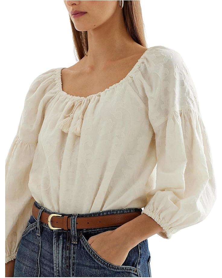 Eyelet Cotton Voile Peplum Blouse Product Image