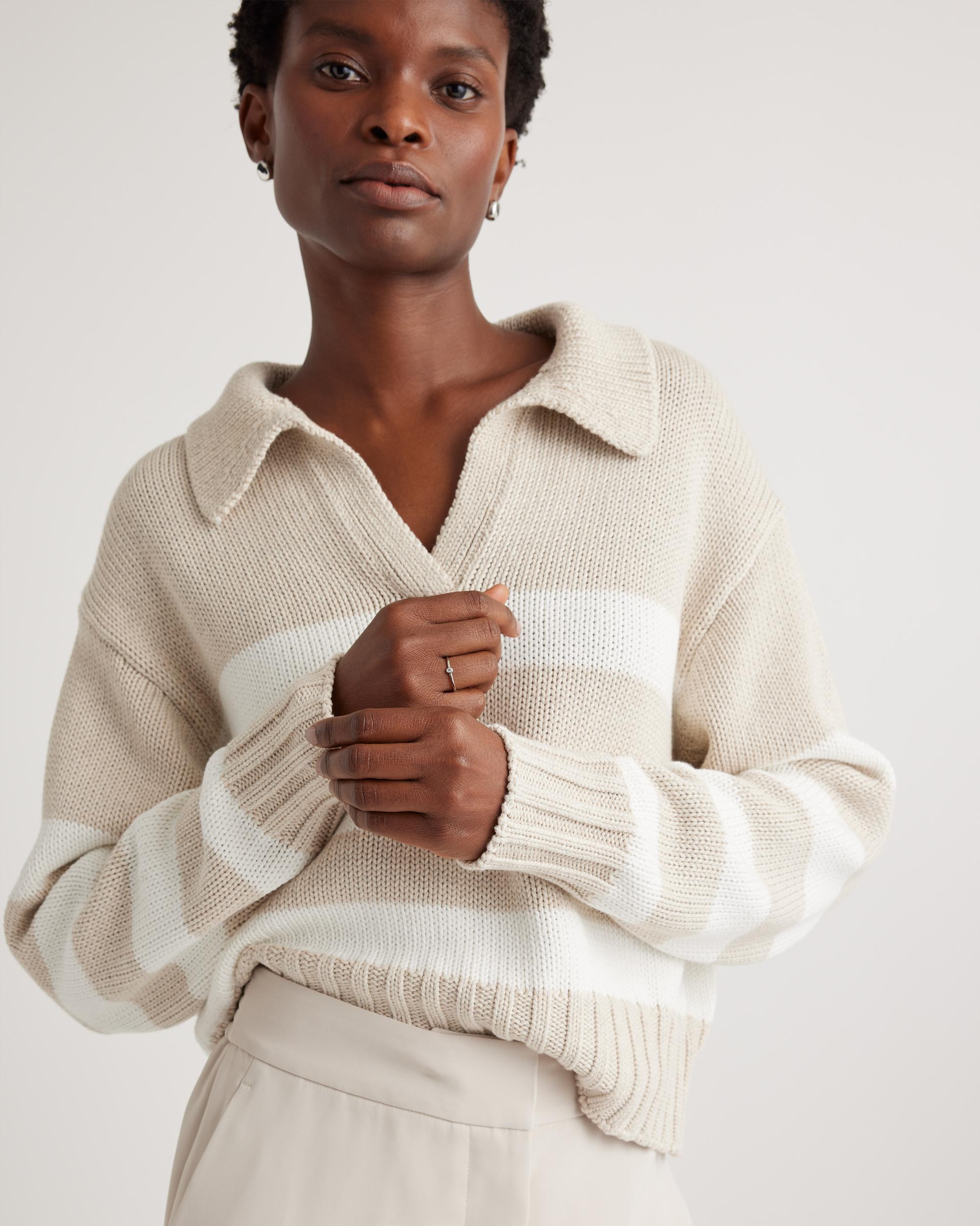 Quince | Women's 100% Organic Cropped Cotton Polo Sweater Size XS, Organic Cotton Product Image
