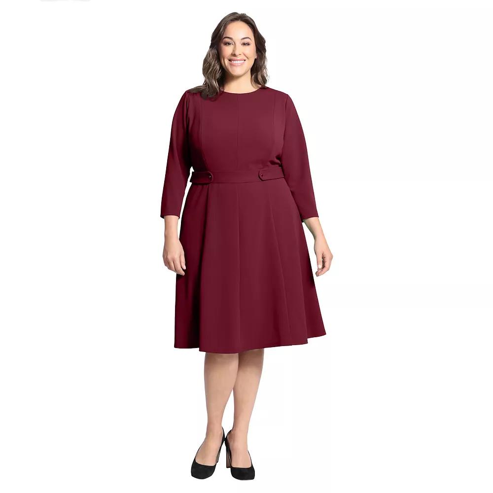 Plus Size London Times 3/4 Length Sleeve Fit & Flare Midi Dress, Women's, Size: 18 W, Red Product Image
