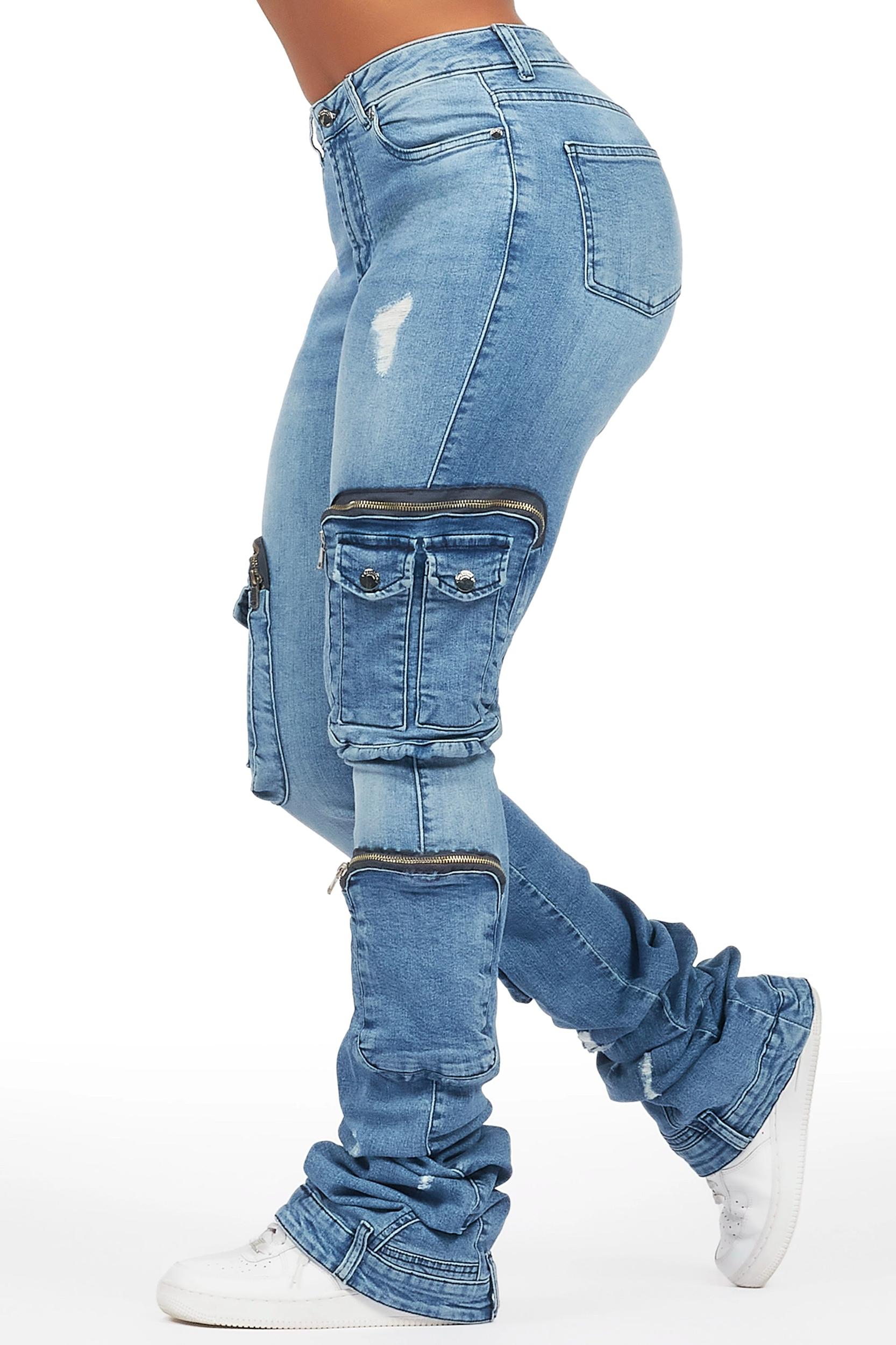Alisson Med Wash Cargo Super Stacked Jean Female Product Image