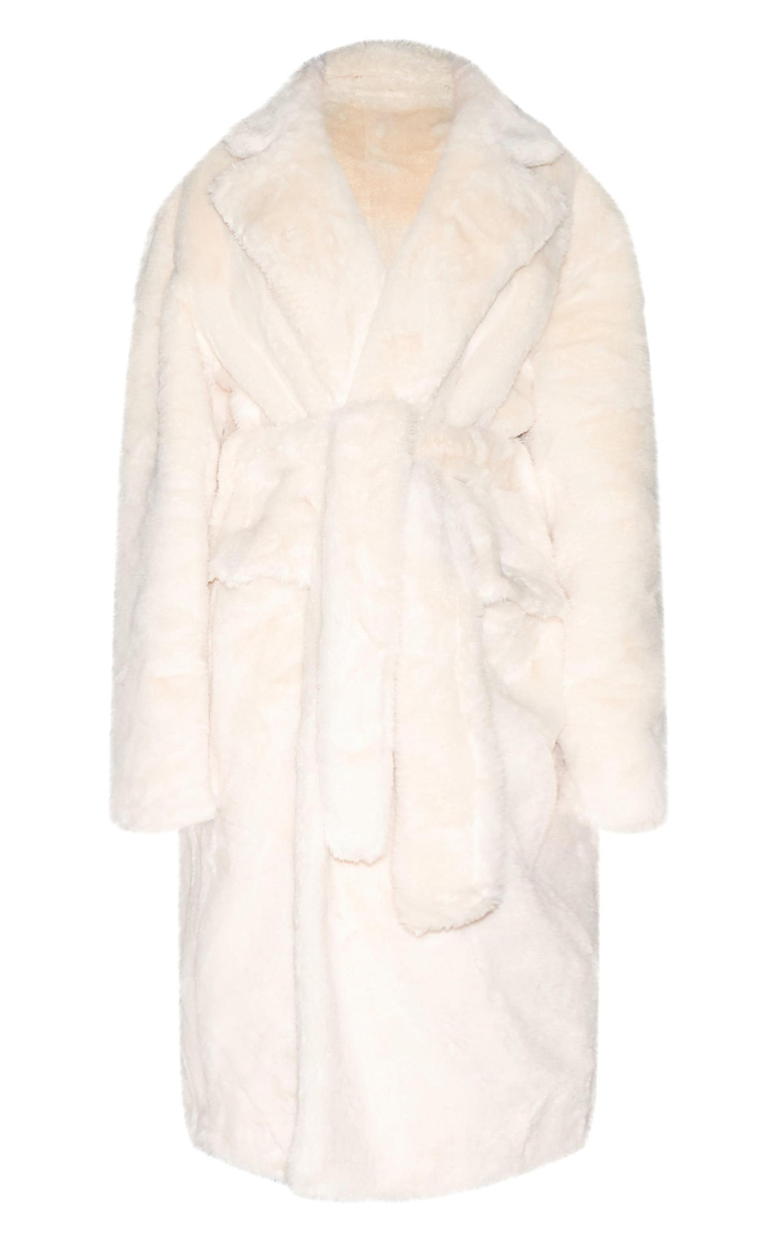 Cream Faux Fur Self Tie Oversized Coat Product Image