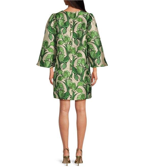 Buru Le V Mod Brocade V-Neckline Bell Sleeve Mini Dress Product Image