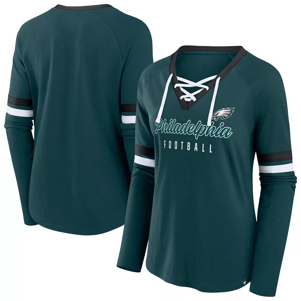 Women's Fanatics Midnight Green Philadelphia Eagles Plus Size Lace-Up V-Neck Long Sleeve T-Shirt, Size: 1XL Product Image