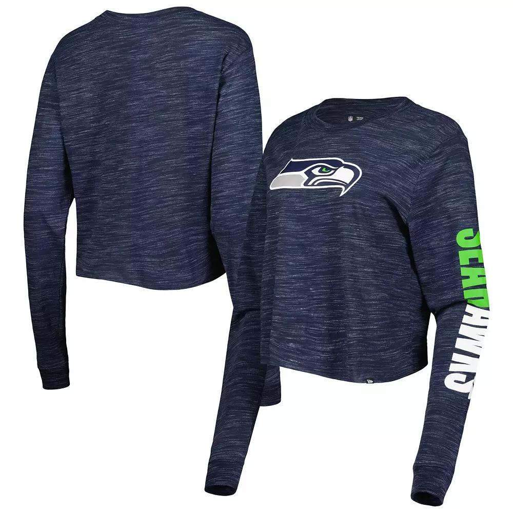 Women's New Era College Navy Seattle Seahawks Crop Long Sleeve T-Shirt,  Product Image