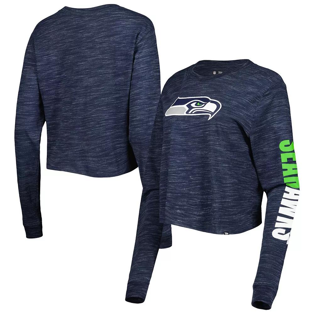 Women's New Era College Navy Seattle Seahawks Crop Long Sleeve T-Shirt,  Product Image